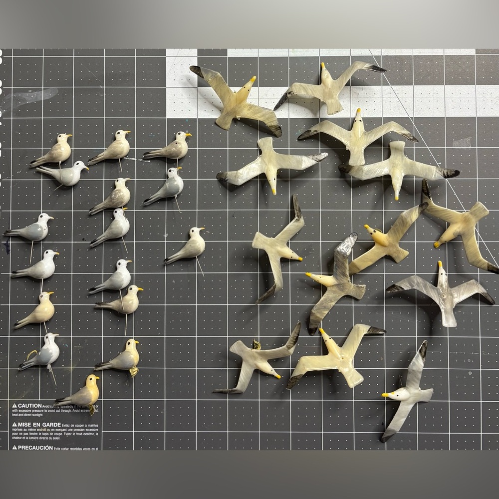 Seagulls Bird Figurine Set with attached pins- Gray and Yellow Crafts
